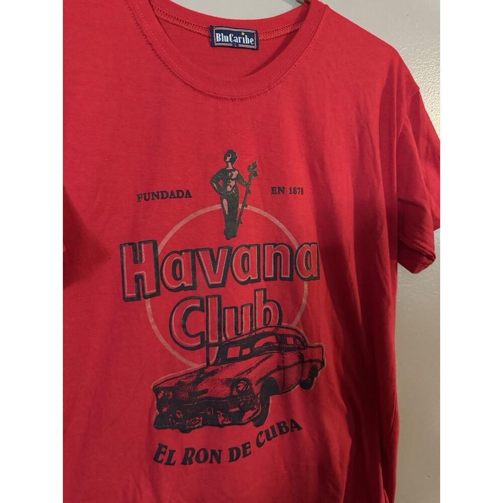 Blu Caribe Havana Club El Ron De Cuba Woman’s Red Graphic T-Shirt Size L